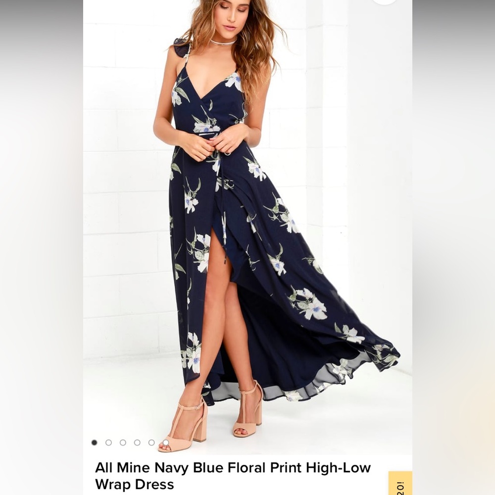 All Mine Navy Blue Floral Print High-Low
Wrap Dress